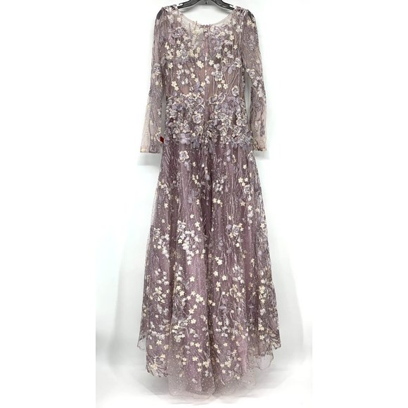Mac Duggal Dress 20402 Floral Embroidered Long Sleeve Mesh Gown - Picture 10 of 16